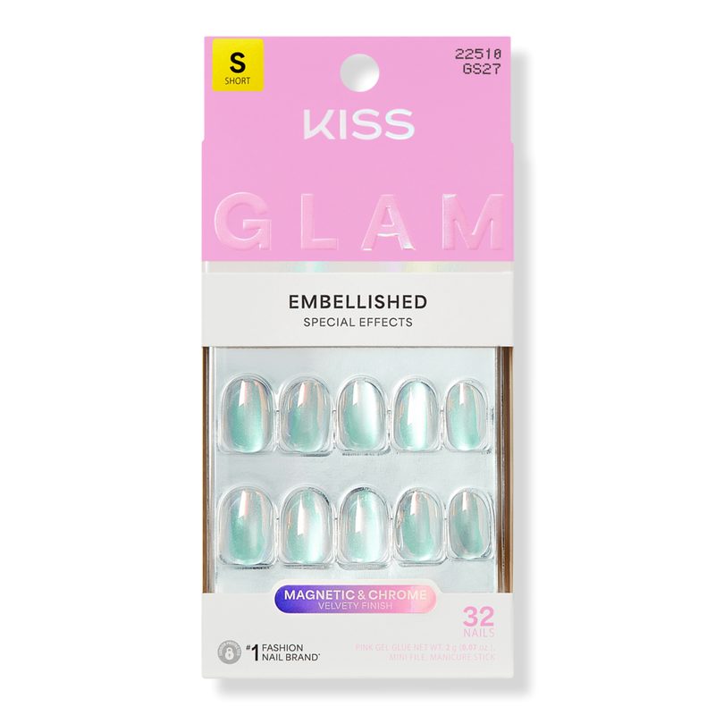 Glam Embellished Short Round Press On Nails - Celestique