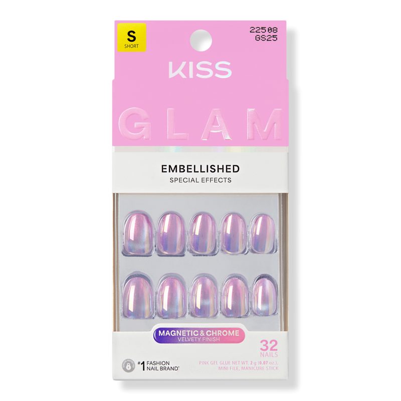 Glam Embellished Short Round Press On Nails - One n Only
