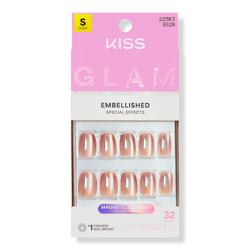 Glam Embellished Short Squoval Press On Nails, Golden Hour Affairs