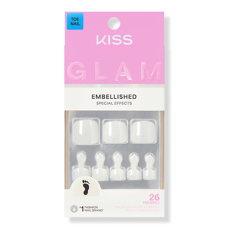 Glam Embellished Short Squoval Press On Toenails, Twinkle Toes