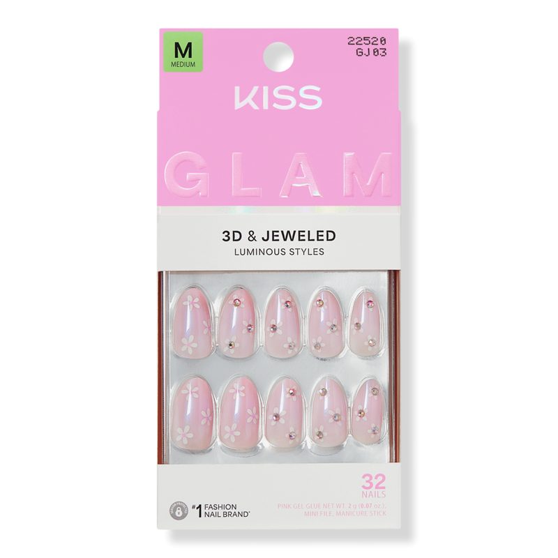 Glam Jeweled Medium Almond Press On Nails, Breeze of Bliss