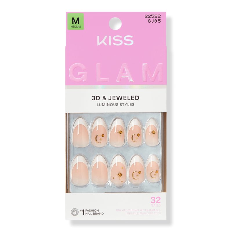 Glam Jeweled Medium Almond Press On Nails, Zephyr