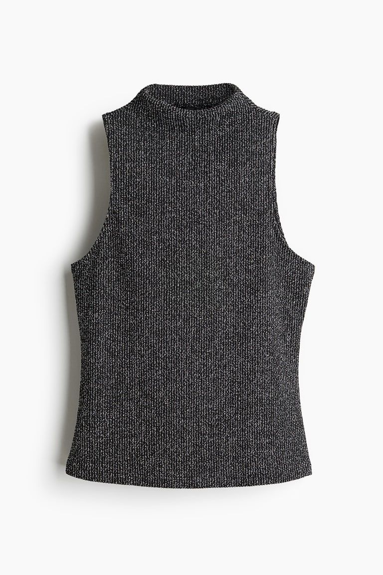 Glittery Mock Turtleneck Sleeveless Top