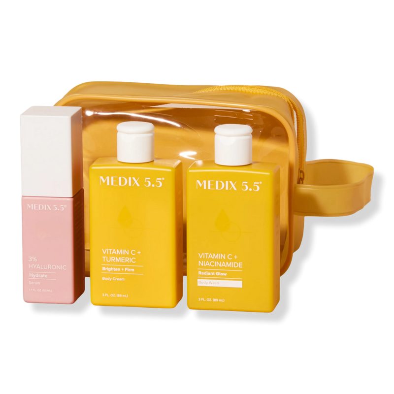 Glow On-The-Go Travel Set | Vitamin C Wash, Vitamin C Body Cream, 3% Hyaluronic Acid Serum