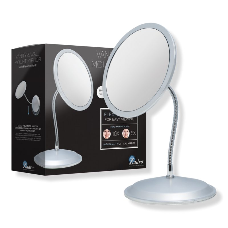 Gooseneck Wall Mounted Makeup Mirror with 10X/5X - Silver