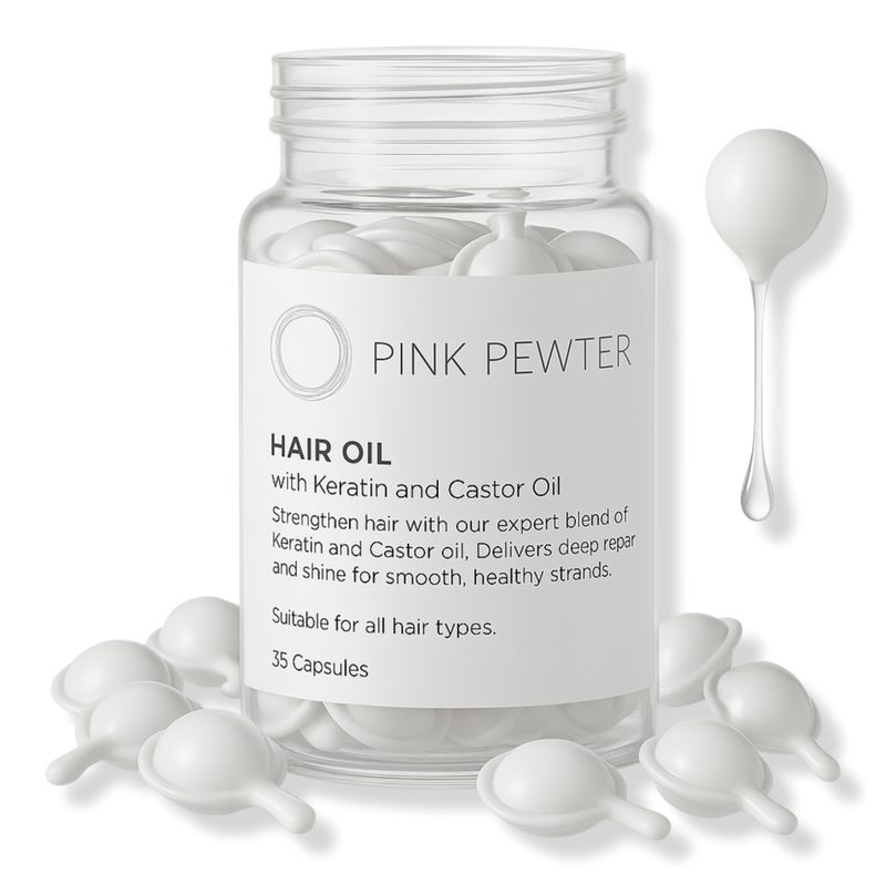 Hair Oil Capsules: Strengthening with Olive, Jojoba, Sunflower, Castor, Rosemary + Keratin