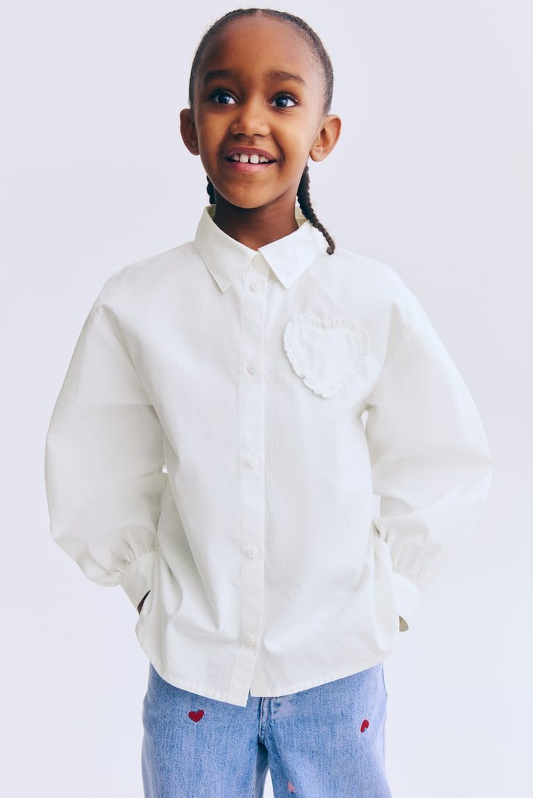 Heart-Appliqué Poplin Shirt