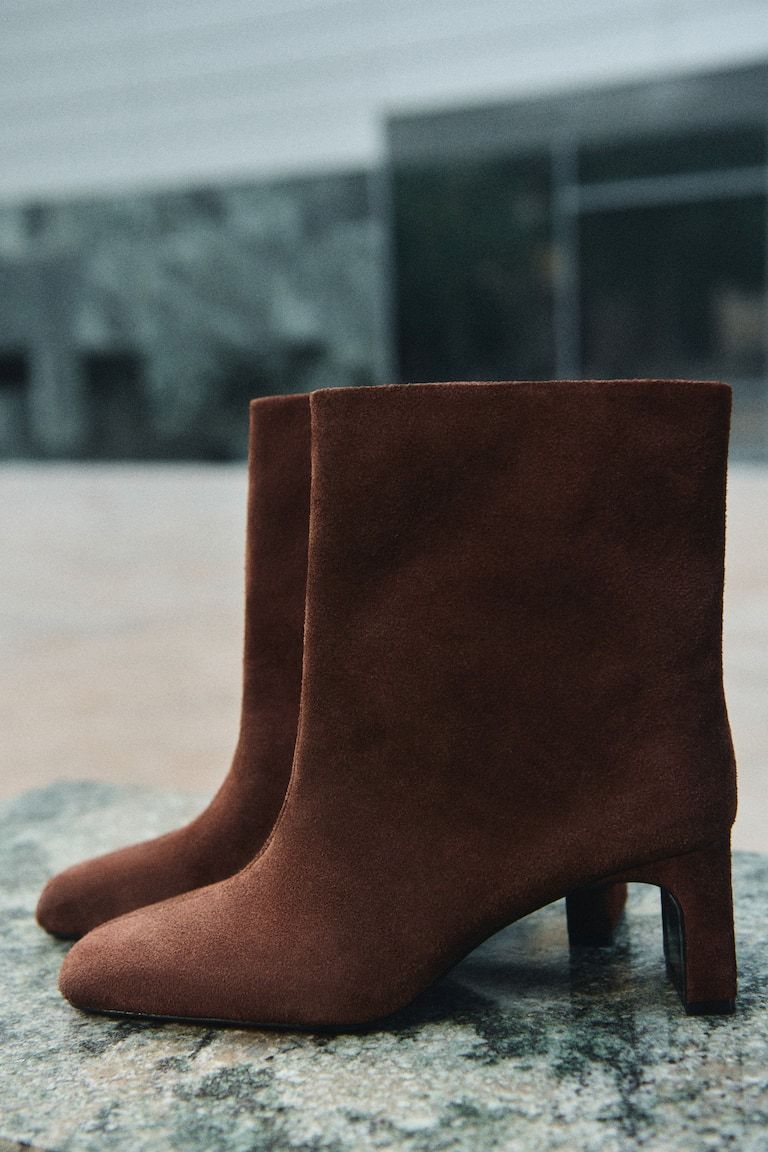 Heeled Split Suede Ankle Boots