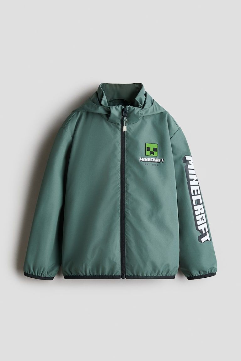 Hooded Motif Windbreaker with Motif