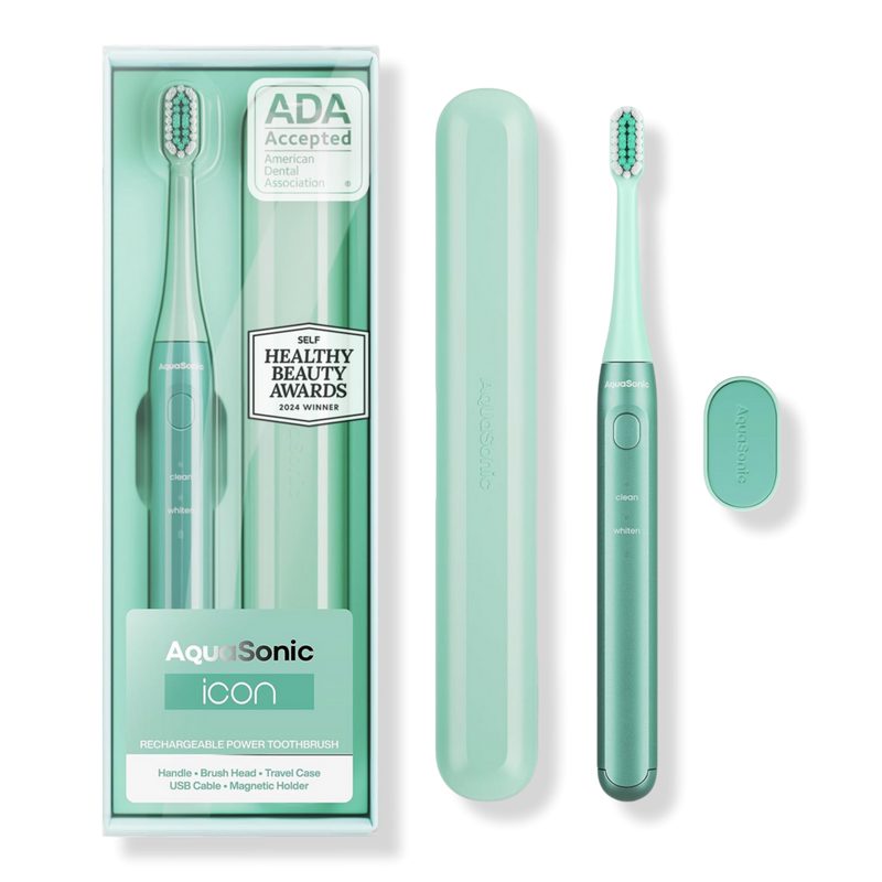Icon Rechargeable Electric Toothbrush with Magnetic Holder & Travel Case - Green