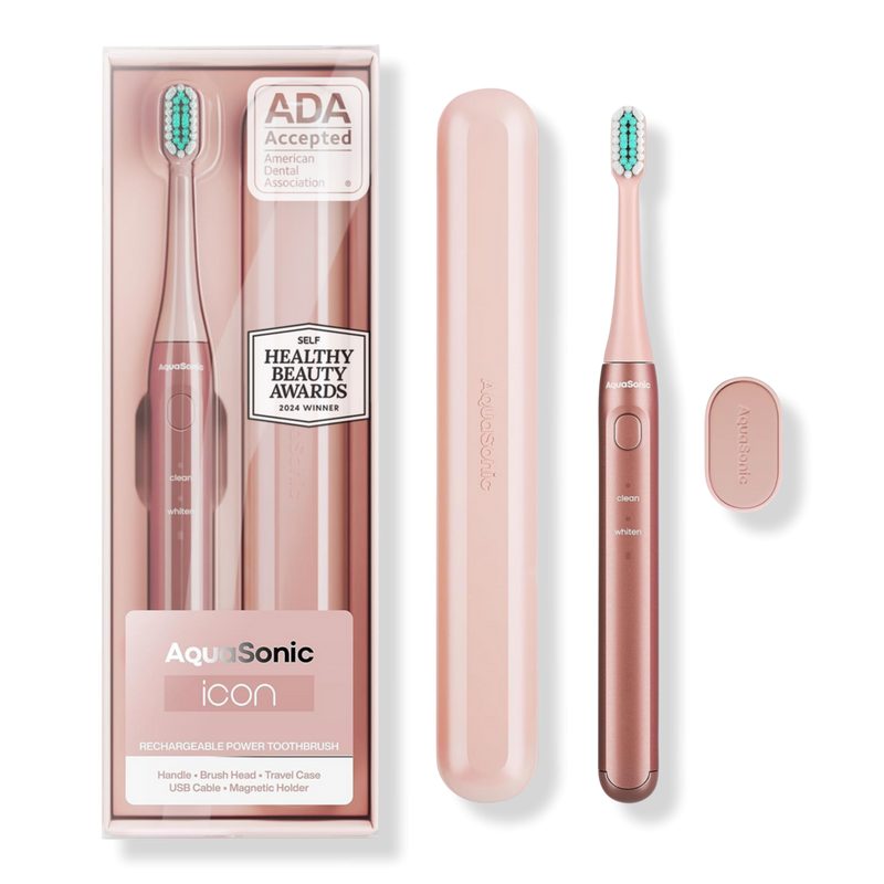 Icon Rechargeable Electric Toothbrush with Magnetic Holder & Travel Case - Pink