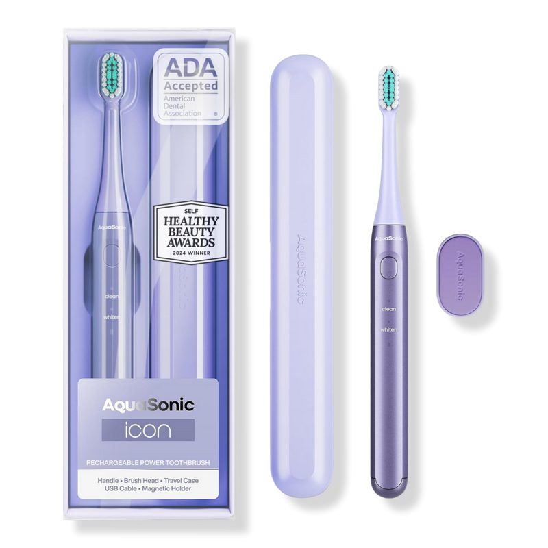 Icon Rechargeable Electric Toothbrush with Magnetic Holder & Travel Case - Purple
