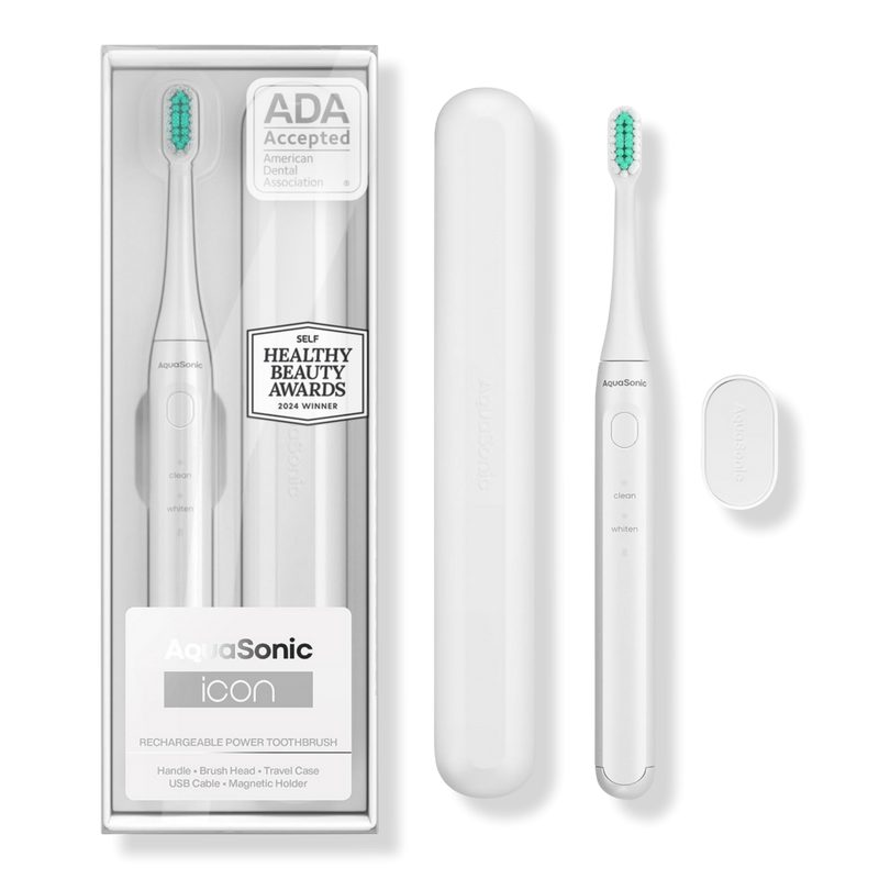 Icon Rechargeable Electric Toothbrush with Magnetic Holder & Travel Case - White