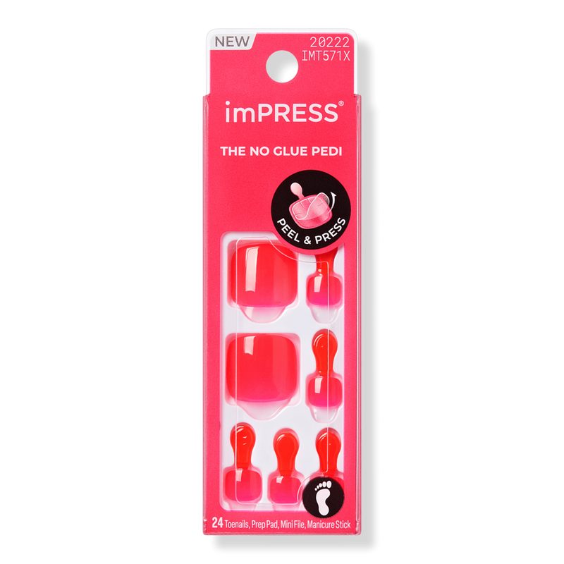 Impress Short Squoval Press On Toenails - Cherry On Top