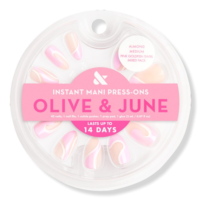 Instant Mani Press-On Nails Pink Goldfish Swirl Mixed