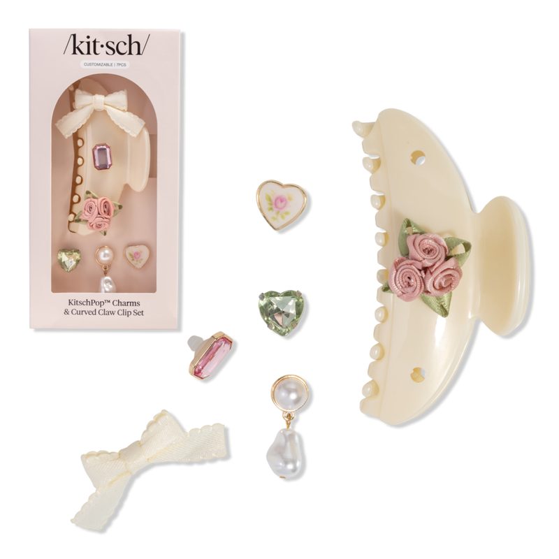 Kitschpop Curved Claw Clip 7 Piece Set Vintage - Pearlized Cream