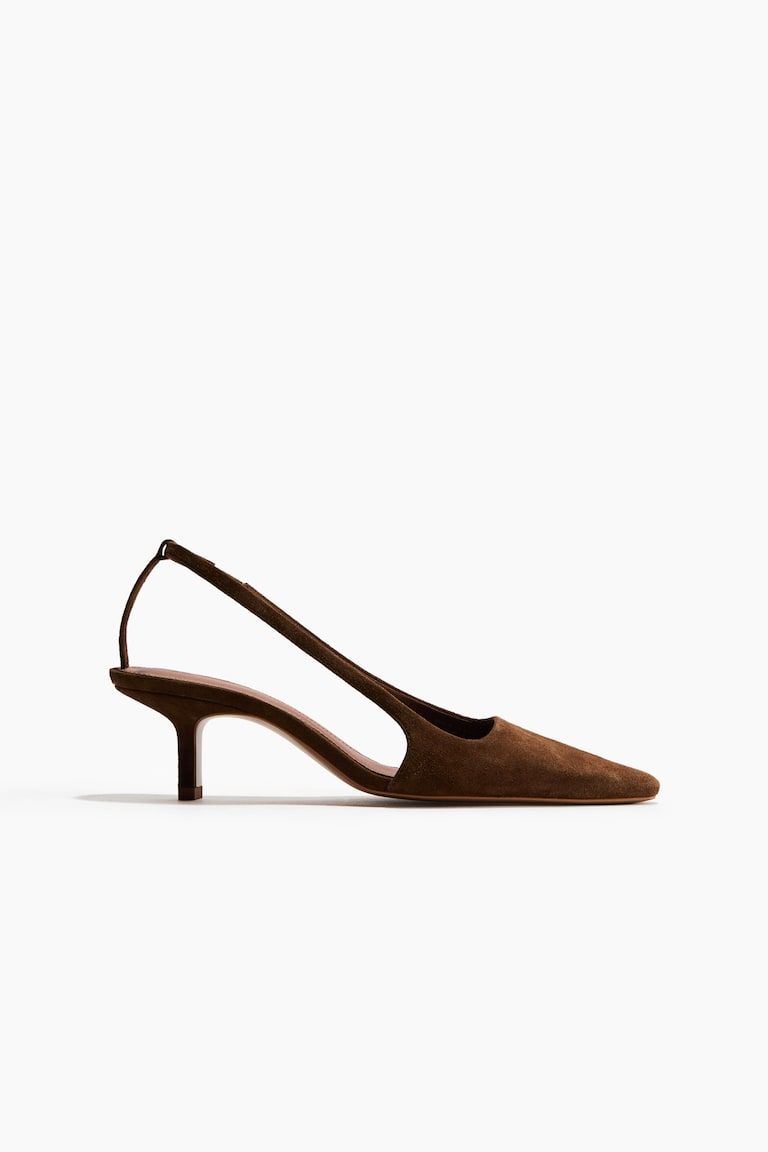 Kitten-Heeled Leather Slingbacks
