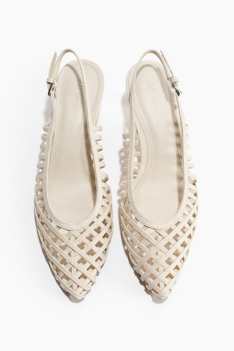 Kitten-Heeled Leather Slingbacks