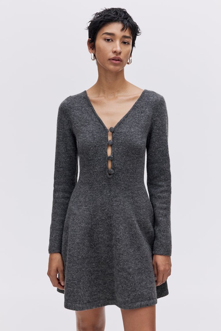 Knit Dress with Flared Skirt