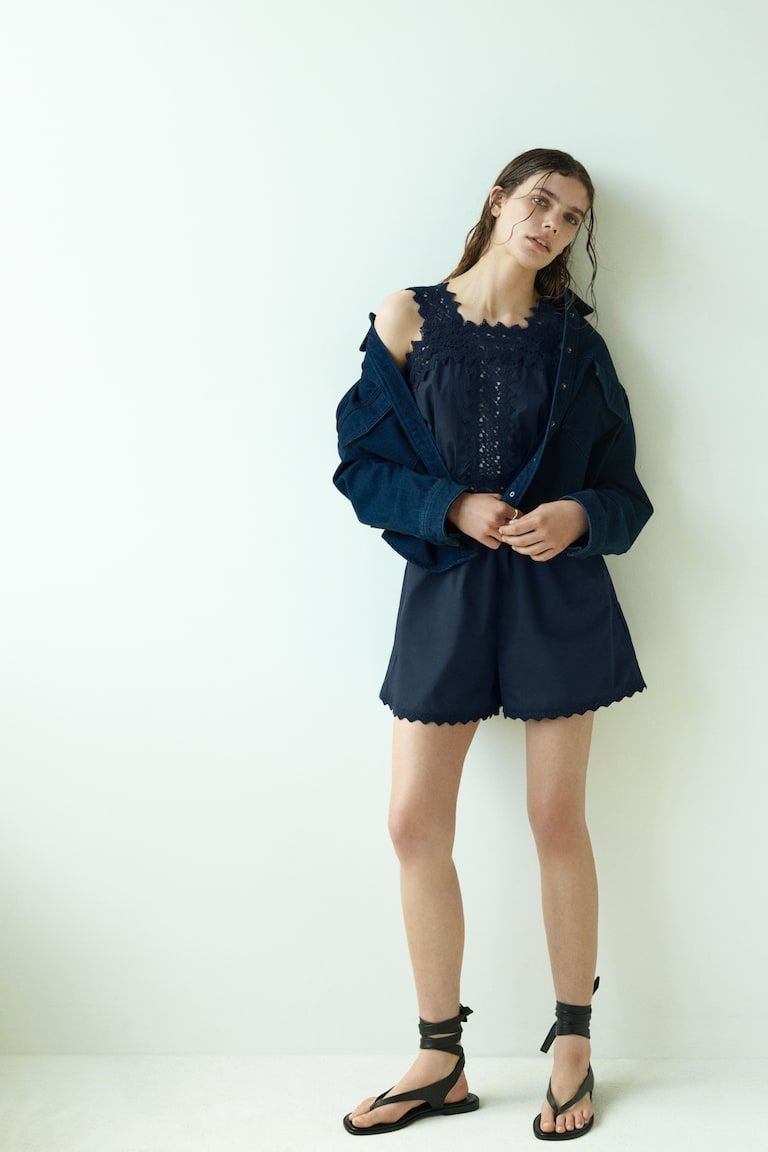 Lace-Detail Cotton Romper