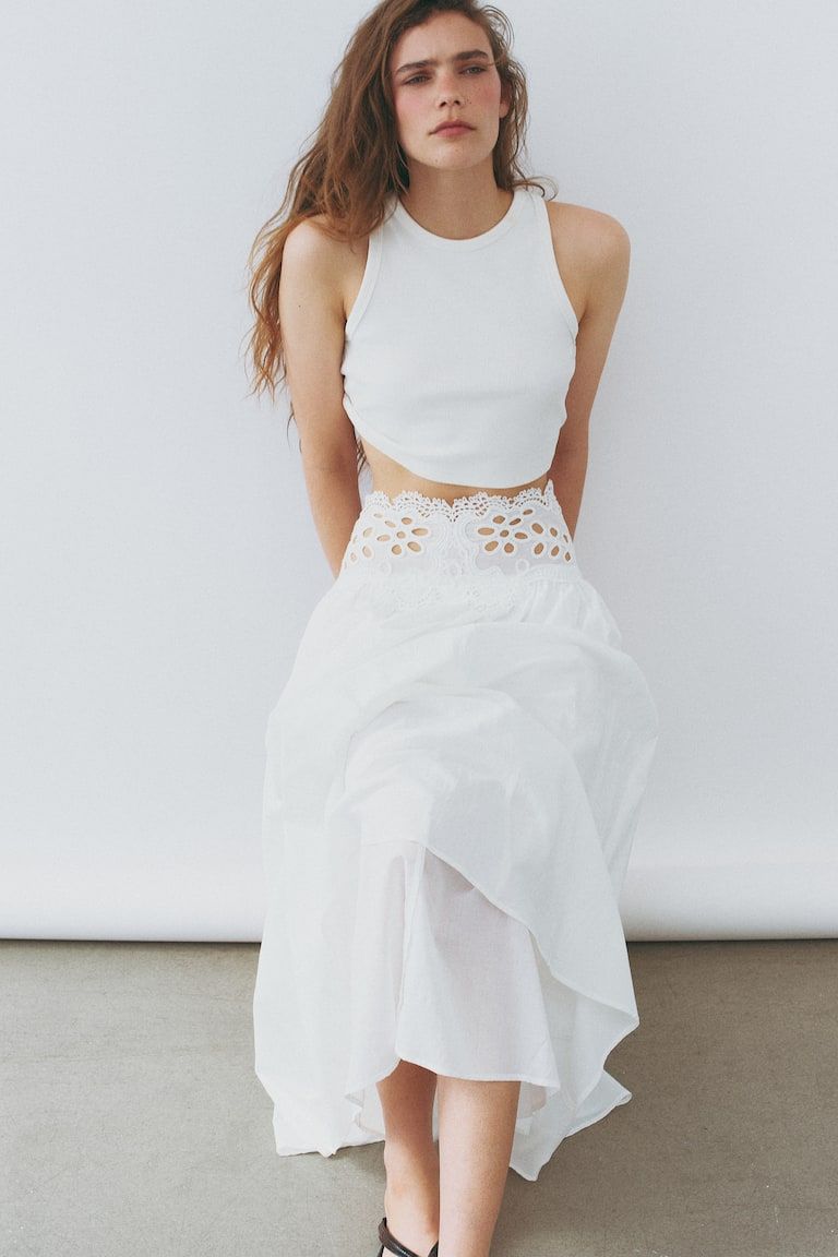 Lace-Detail Cotton Skirt