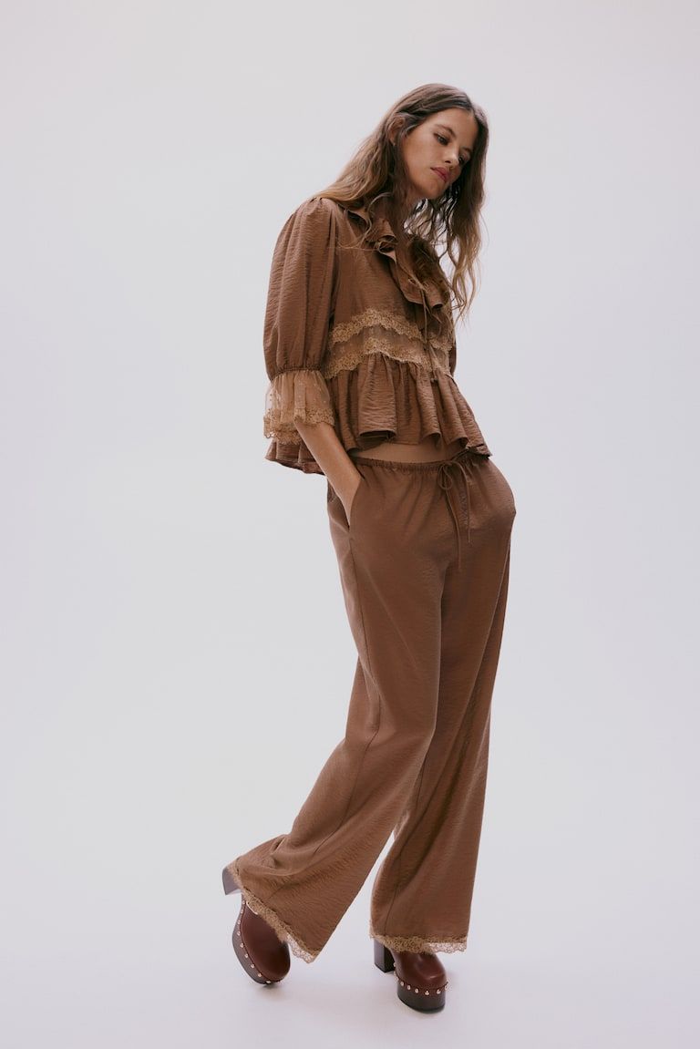 Lace-Trimmed Drawstring Pants