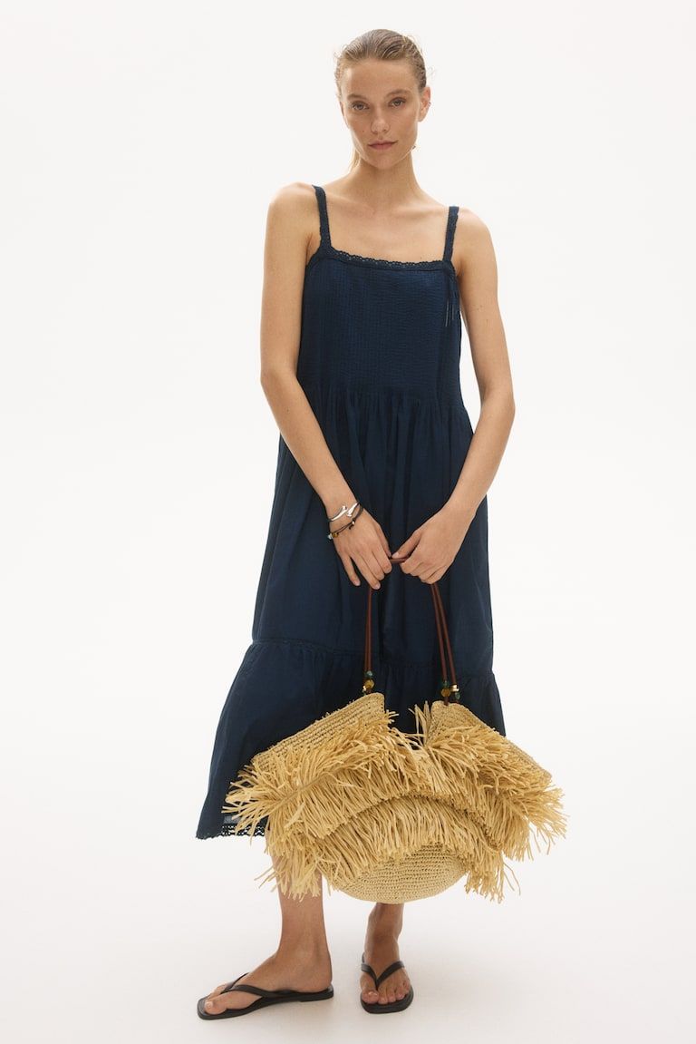 Lace-Trimmed Dress with Flared Skirt