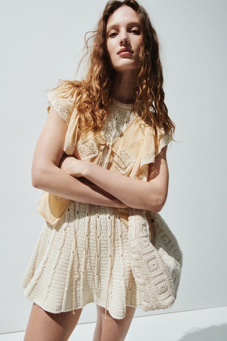 Lace-Trimmed Flounced Blouse