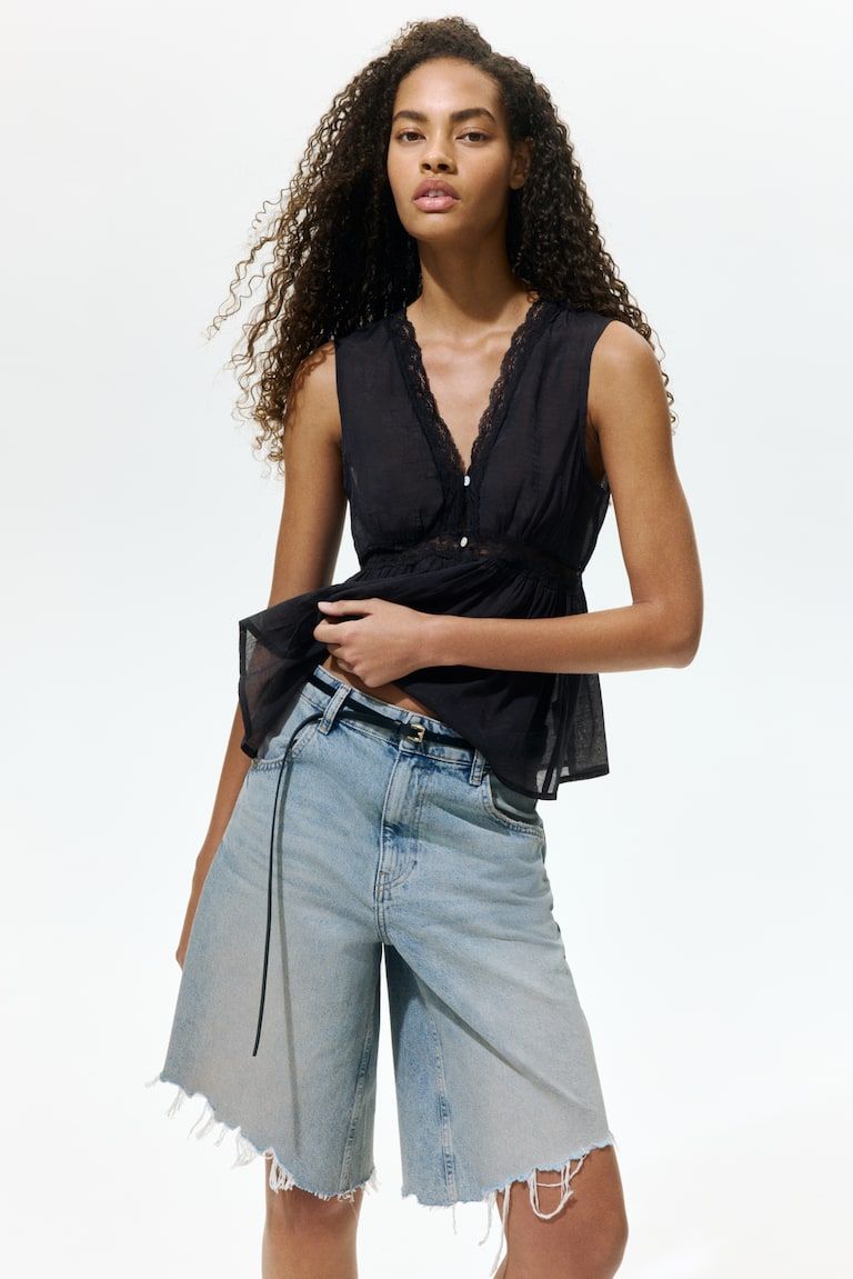 Lace-Trimmed Peplum Top