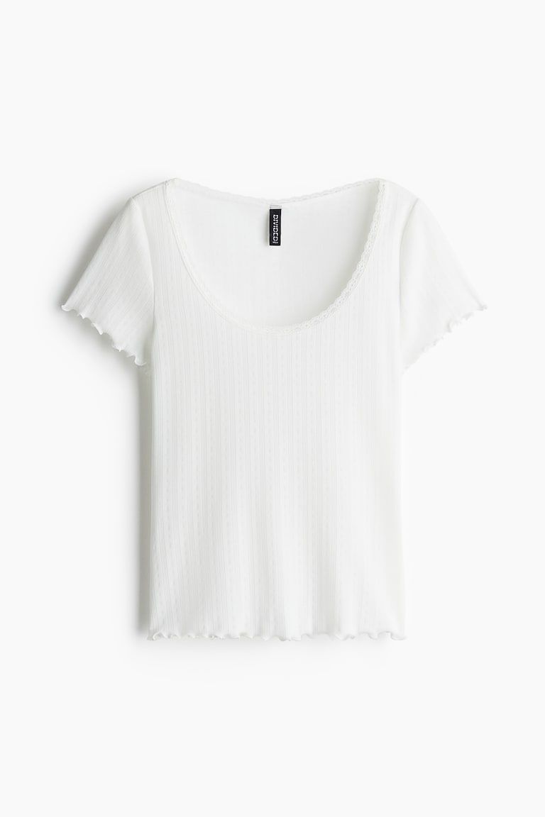 Lace-Trimmed Pointelle T-Shirt