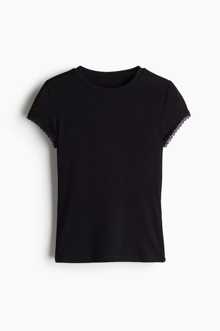Lace-Trimmed Ribbed T-Shirt