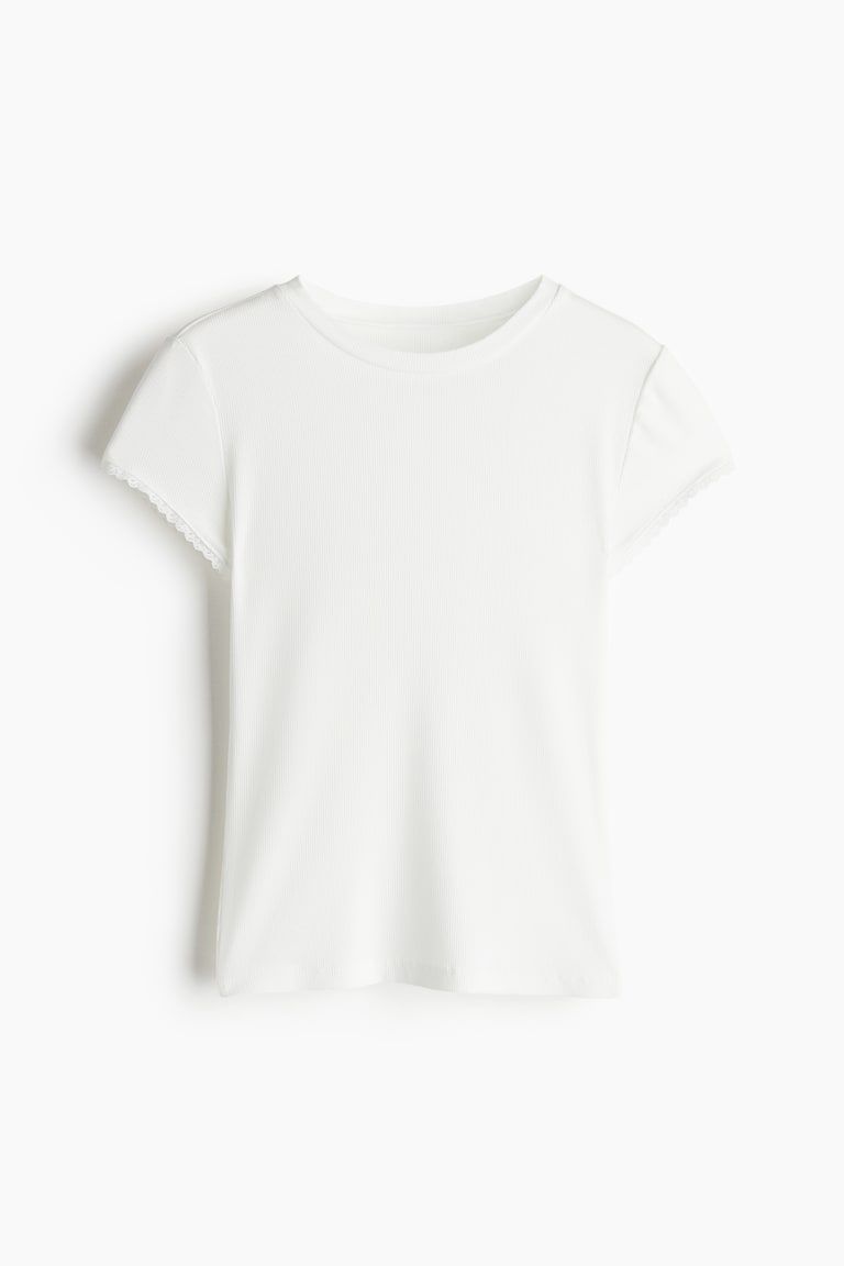 Lace-Trimmed Ribbed T-Shirt