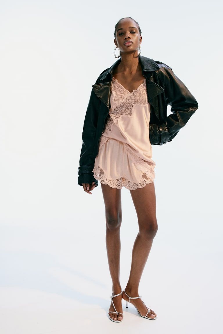 Lace-Trimmed Satin Camisole Top