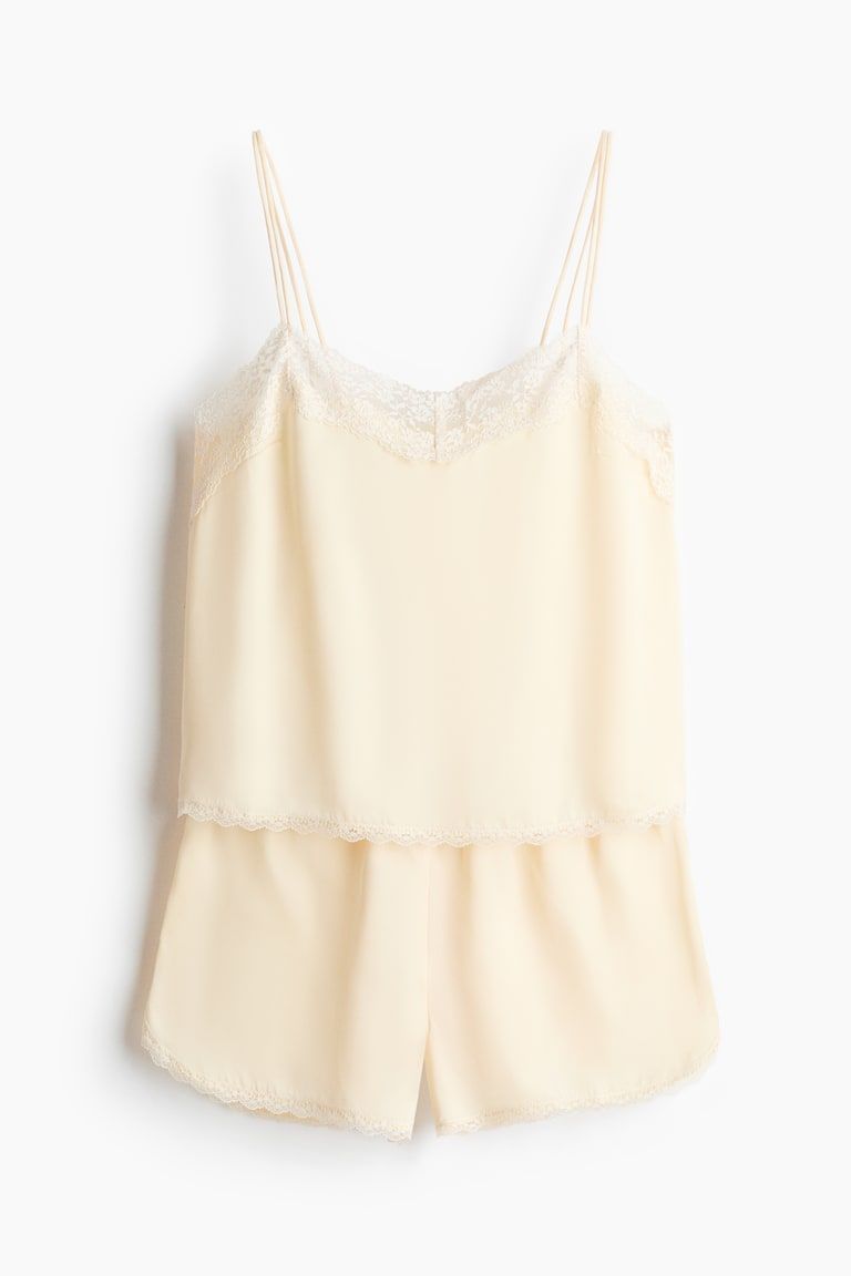 Lace-Trimmed Satin Pajamas