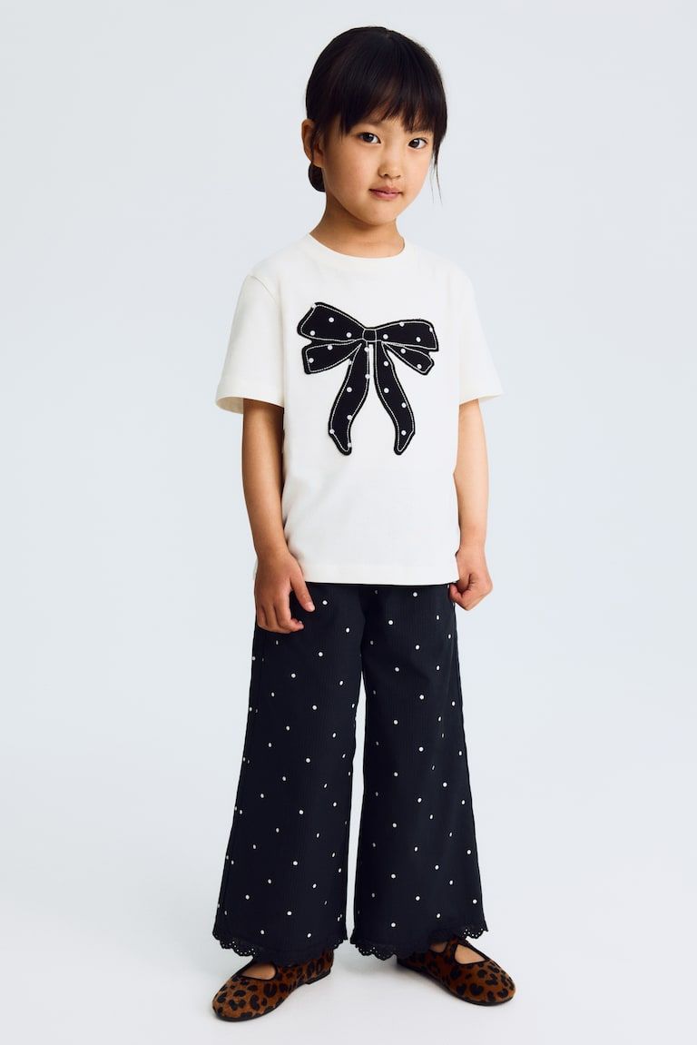 Lace-trimmed seersucker trousers