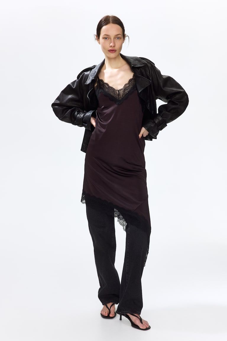 Lace-Trimmed Slip Dress