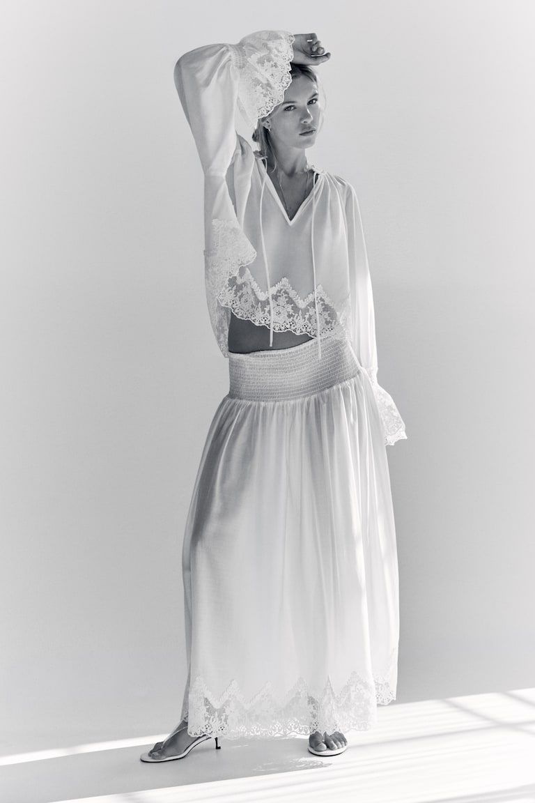 Lace-Trimmed Smocked Skirt