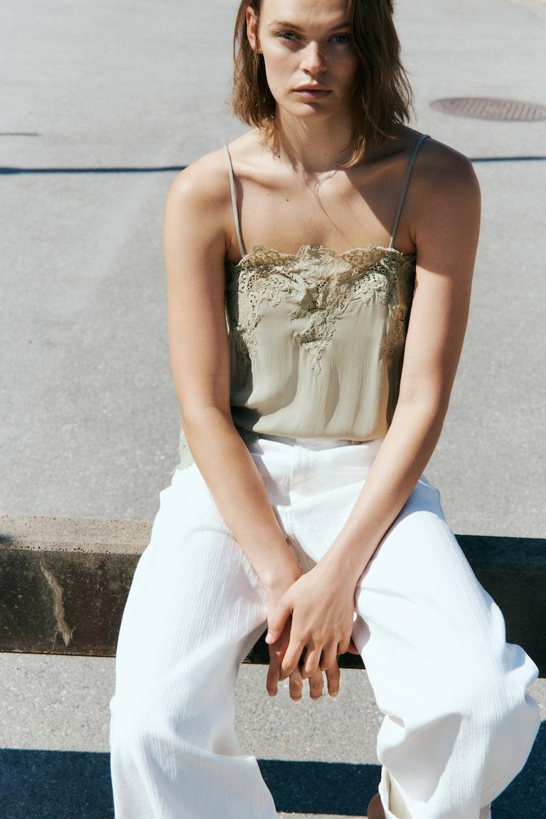 Lace-Trimmed Viscose Top