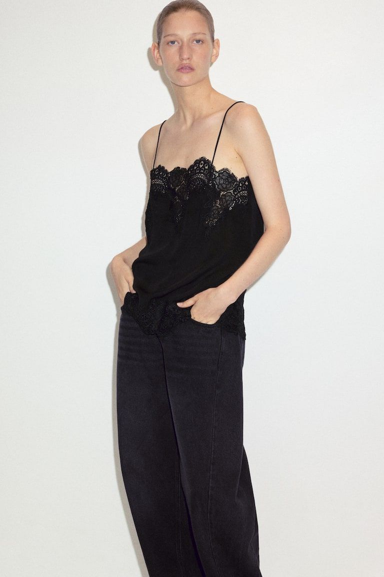 Lace-Trimmed Viscose Top