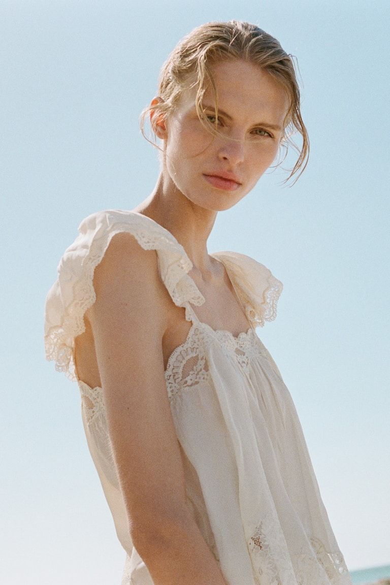 Lace-Trimmed Viscose Top