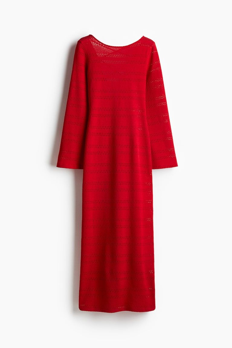 Lacing-Detail Hole-Knit Dress