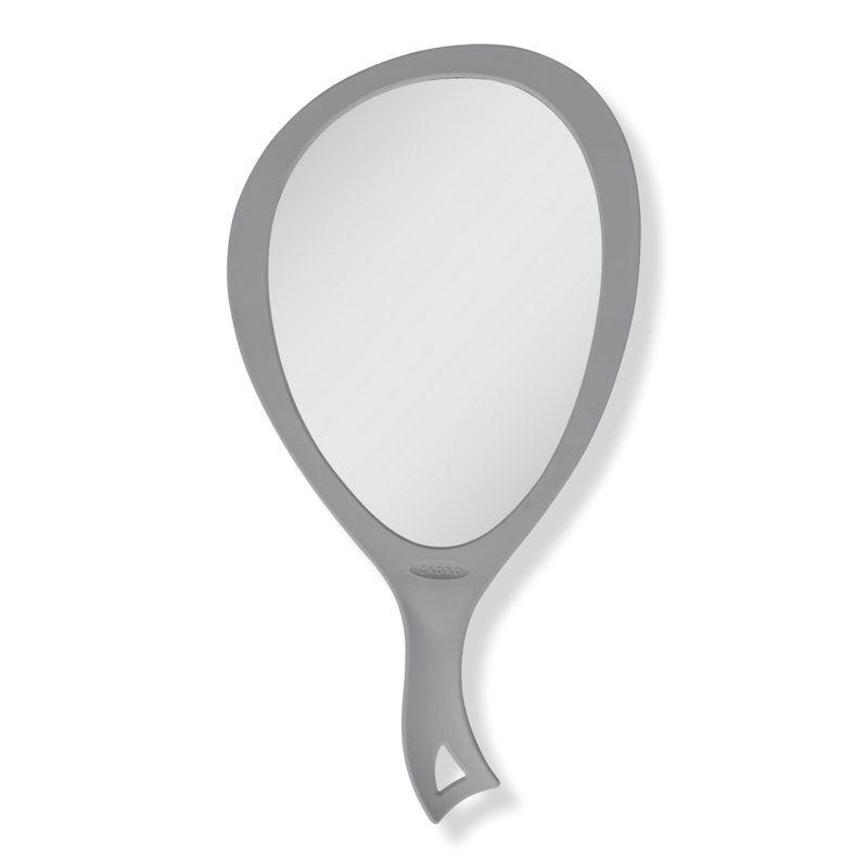 Large Teardrop Handheld Mirror with Curved Handle - Grey
