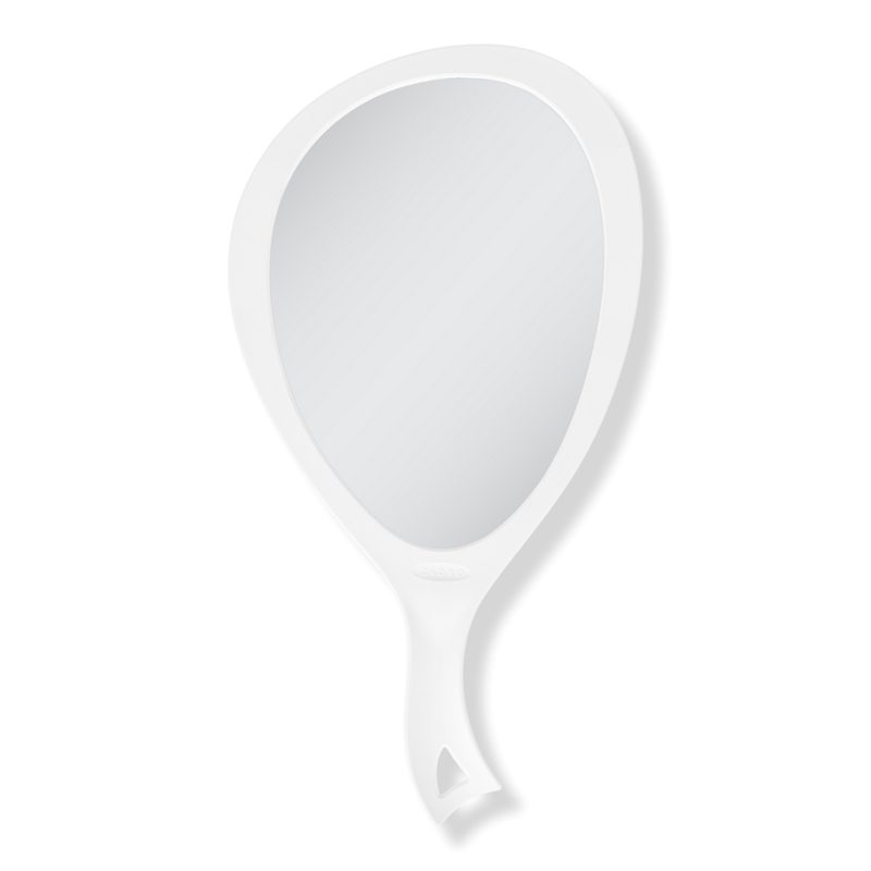 Large Teardrop Handheld Mirror with Curved Handle - White