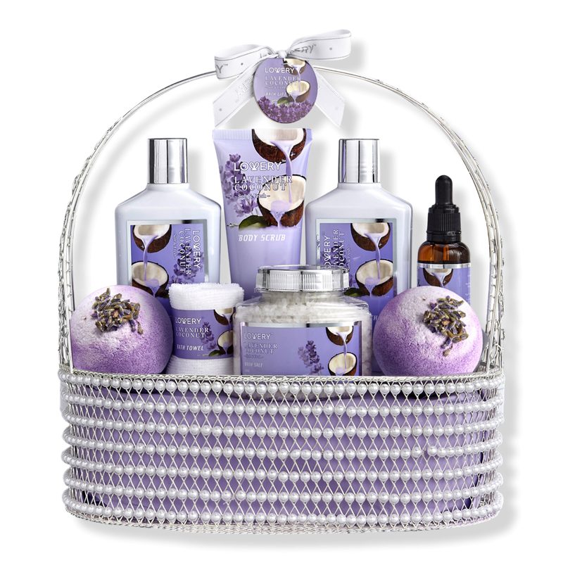 Lavender Coconut Home Spa Gift Set - Handmade Pearl Basket