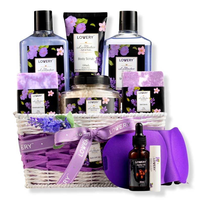 Lavender & Lilac Spa Gift Basket with Sleep Mask