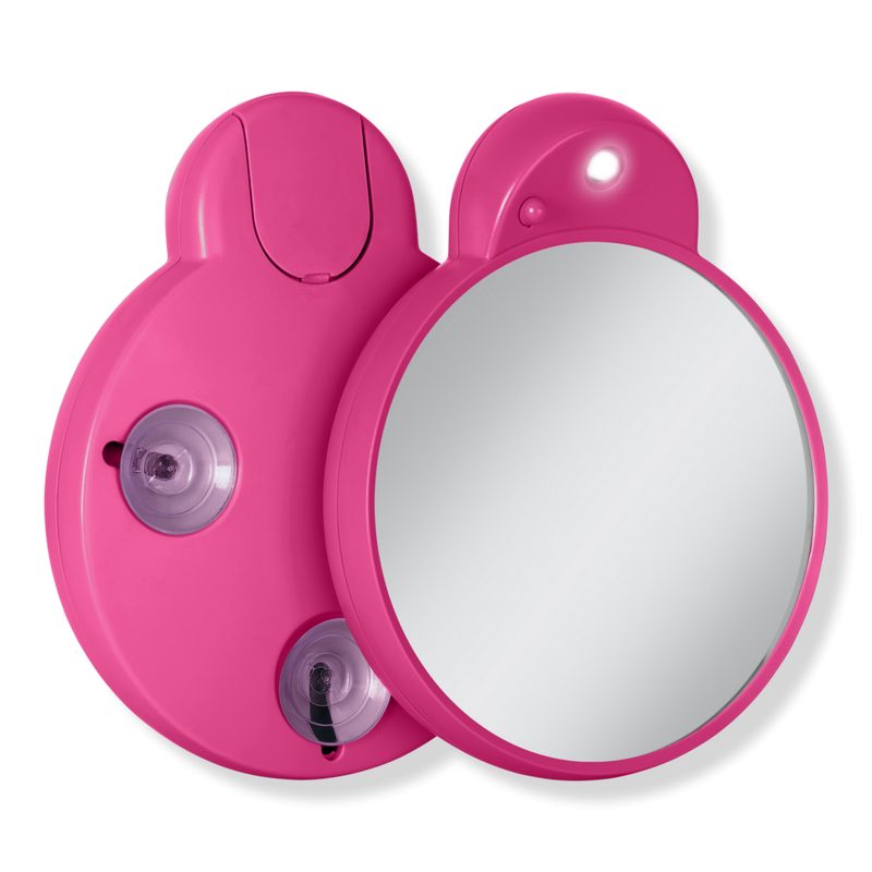 LED Lighted Compact Mirror with 10X, Suction Cups - Pink