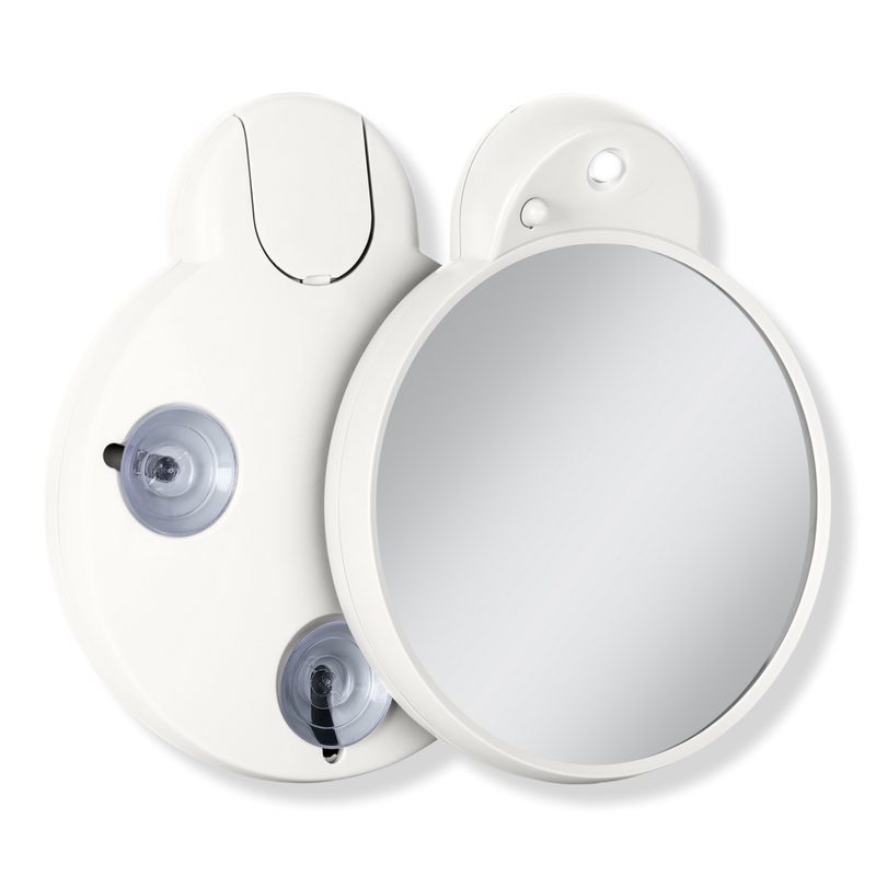 LED Lighted Compact Mirror with 10X, Suction Cups - White