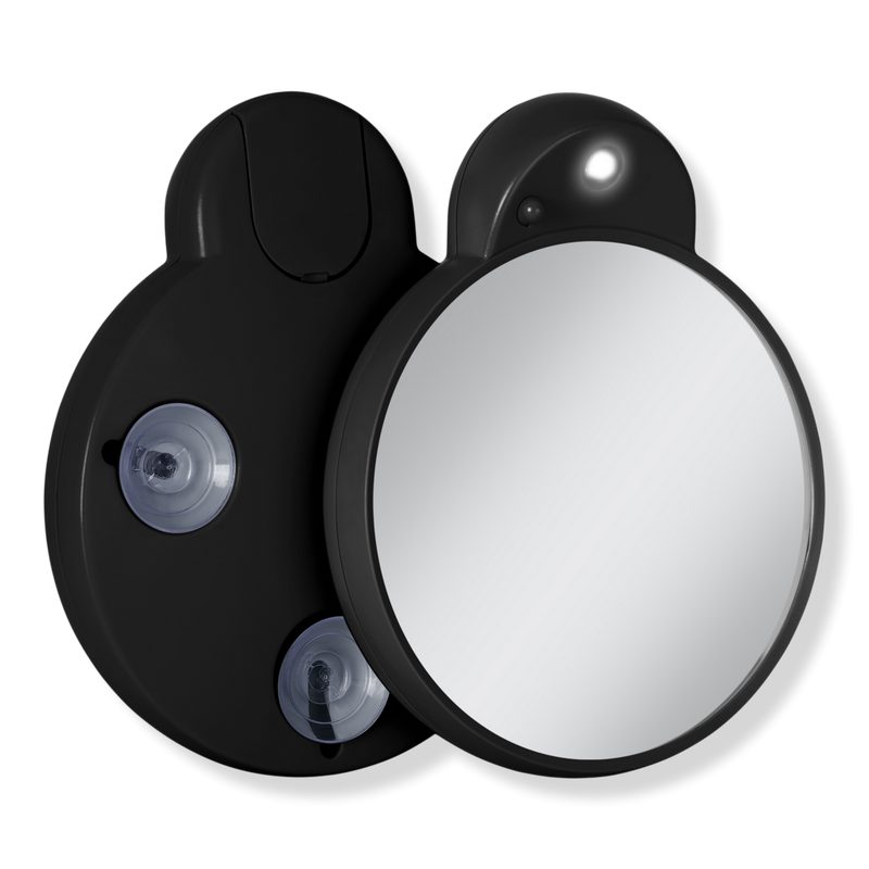LED Lighted Compact Mirror with 15X, Suction Cups - Black