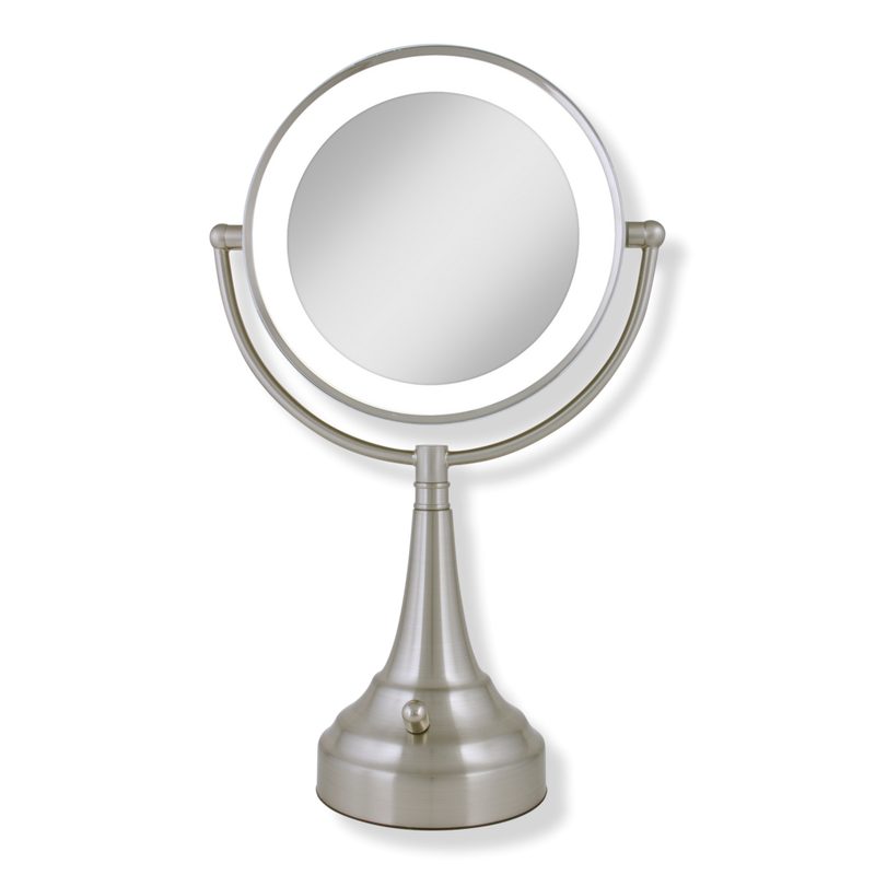 LED Lighted Makeup Mirror with 10X/1X, Battery & Cordless - Satin Nickel