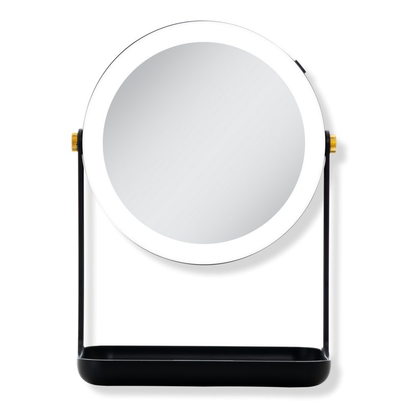 LED Lighted Makeup Mirror with 5X/1X, Tray & Phone Holder - Black